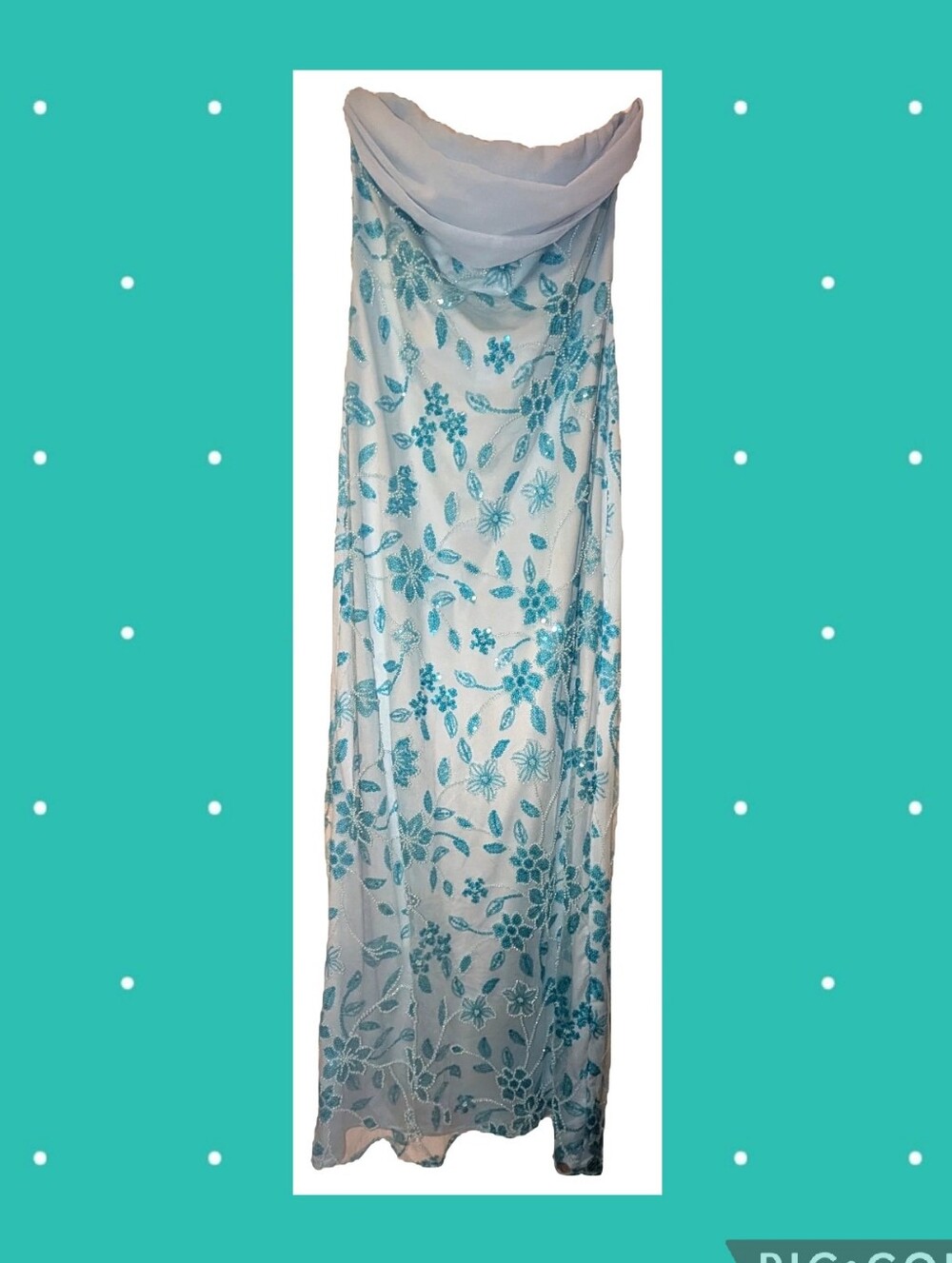 Peppermayo Aqua Blue Beaded Strapless Dress, Size 6 - Picture 2 of 6